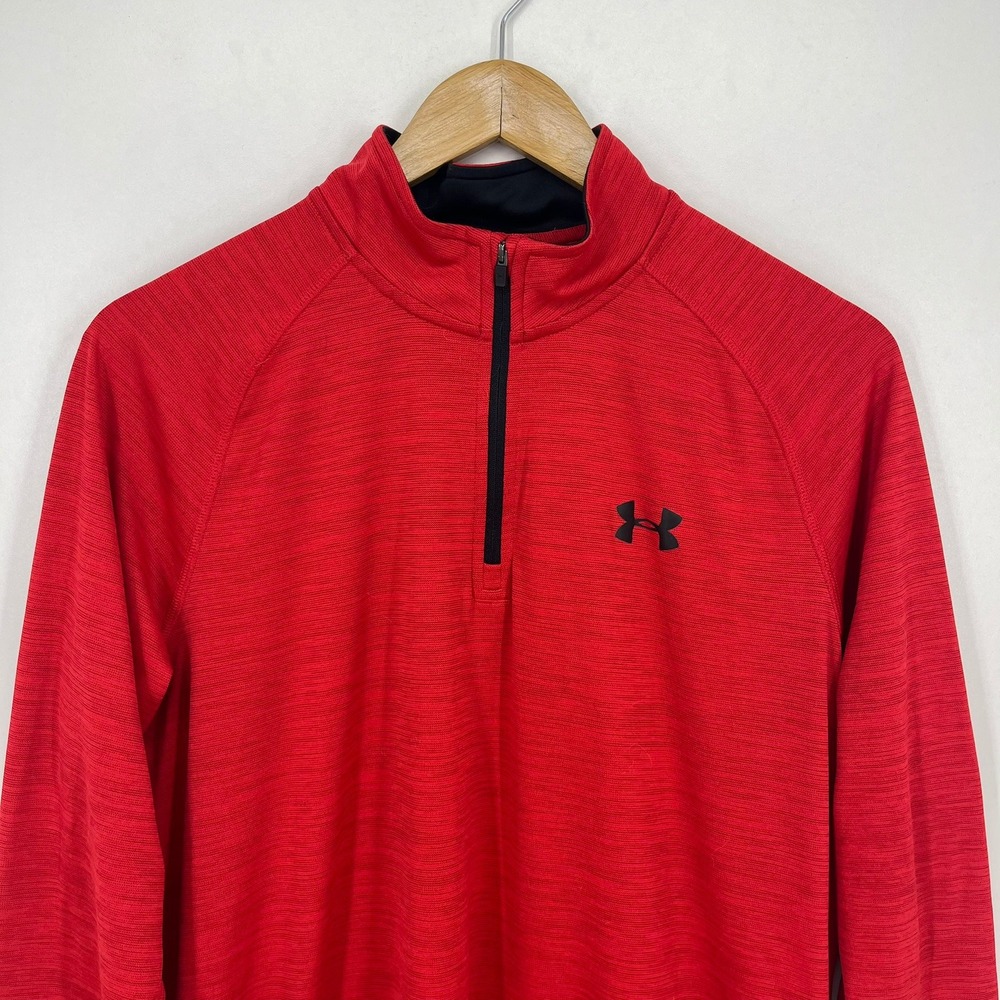 Under Armour Mens Tech 1/4 Zip Pullover Red Heathered Long Sleeve‎ Size M - Picture 2 of 12